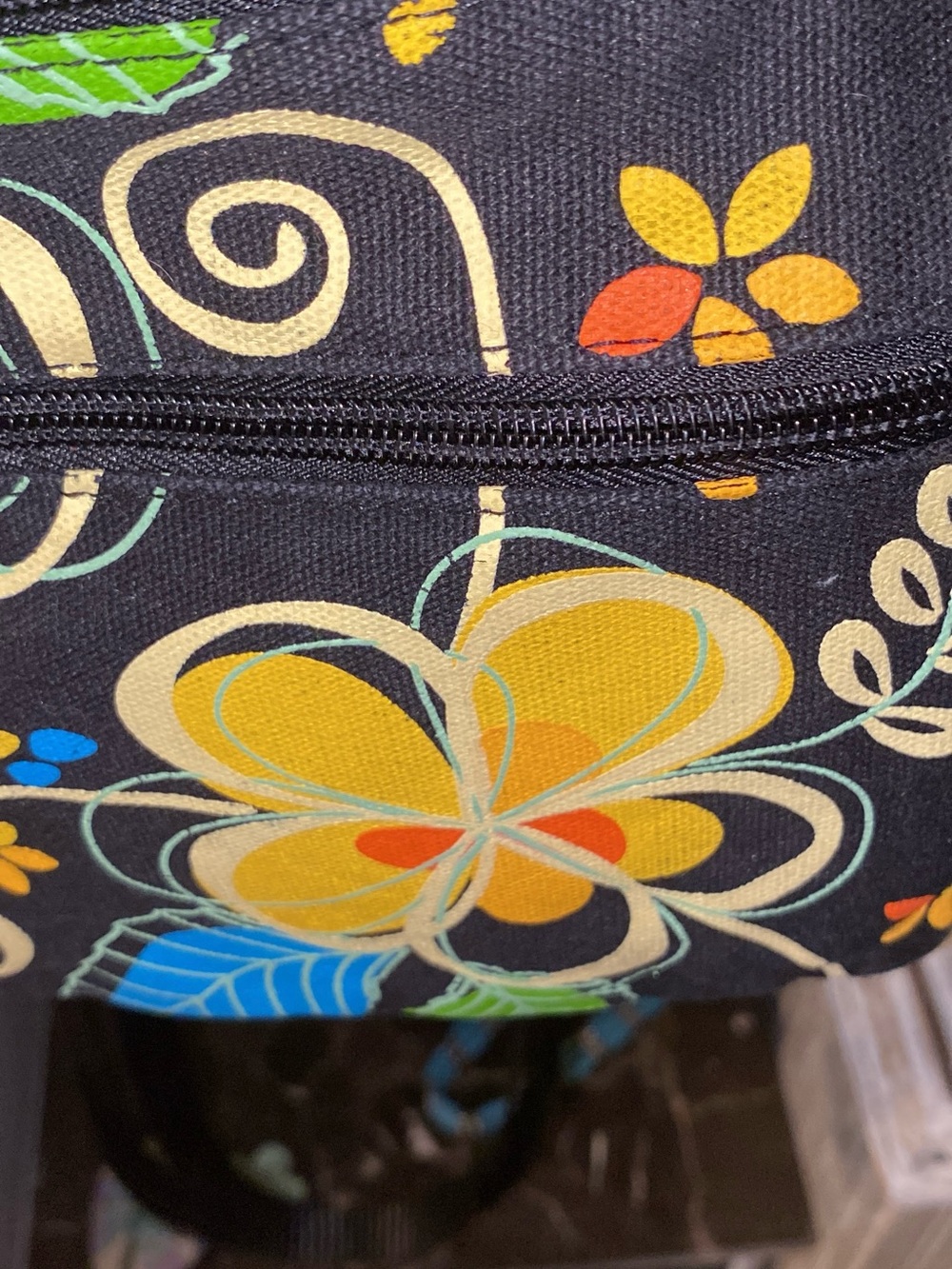 Black Floral Crossbody Bag with Yellow and Blue Accents - Picture 6 of 12